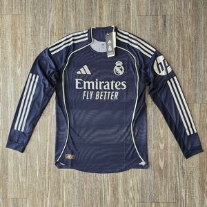 Adidas Real Madrid 25/26 Long Sleeve Away Authentic Jersey Blue Silver Men's S
